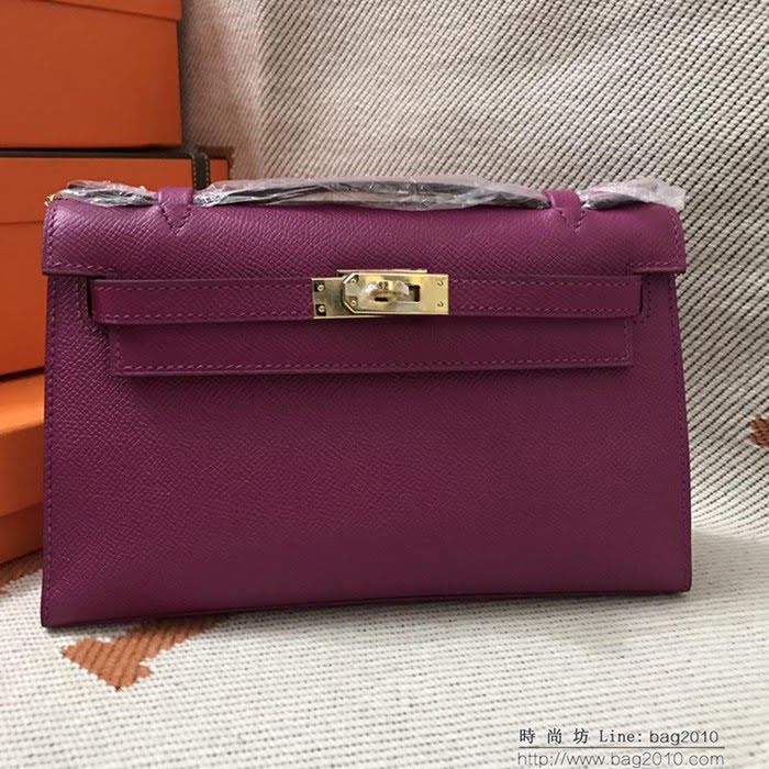 HERMES愛馬仕 凱莉包 mini kelly一代 玫紫epsom皮 夏天首選手包款 可手提肩背  Ama1327